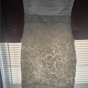 Sue Wong Strapless Cream Floral Dress